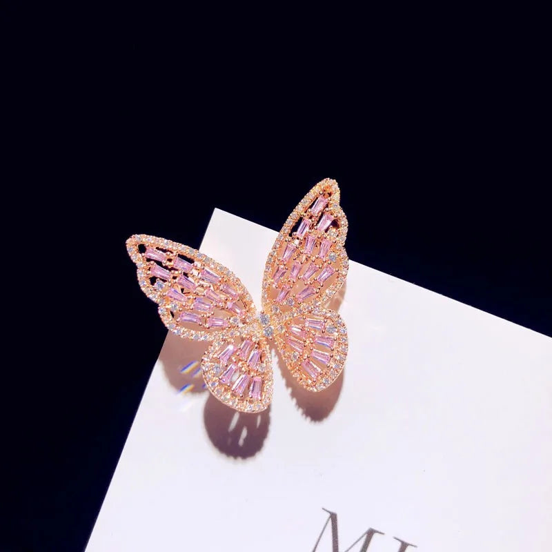 S925 Pink Purple Butterfly CZ Brooch Femme Accessories
