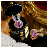 S925 Rabbit Pink CZ Anti-glare Brooch Collar Pin