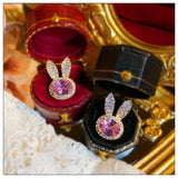 S925 Rabbit Pink CZ Anti-glare Brooch Collar Pin