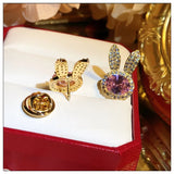 S925 Rabbit Pink CZ Anti-glare Brooch Collar Pin