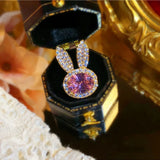 S925 Rabbit Pink CZ Anti-glare Brooch Collar Pin