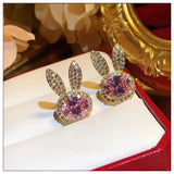 S925 Rabbit Pink CZ Anti-glare Brooch Collar Pin