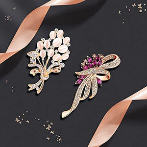 Floral Rhinestone Brooch Set - Crystal Wedding Pins