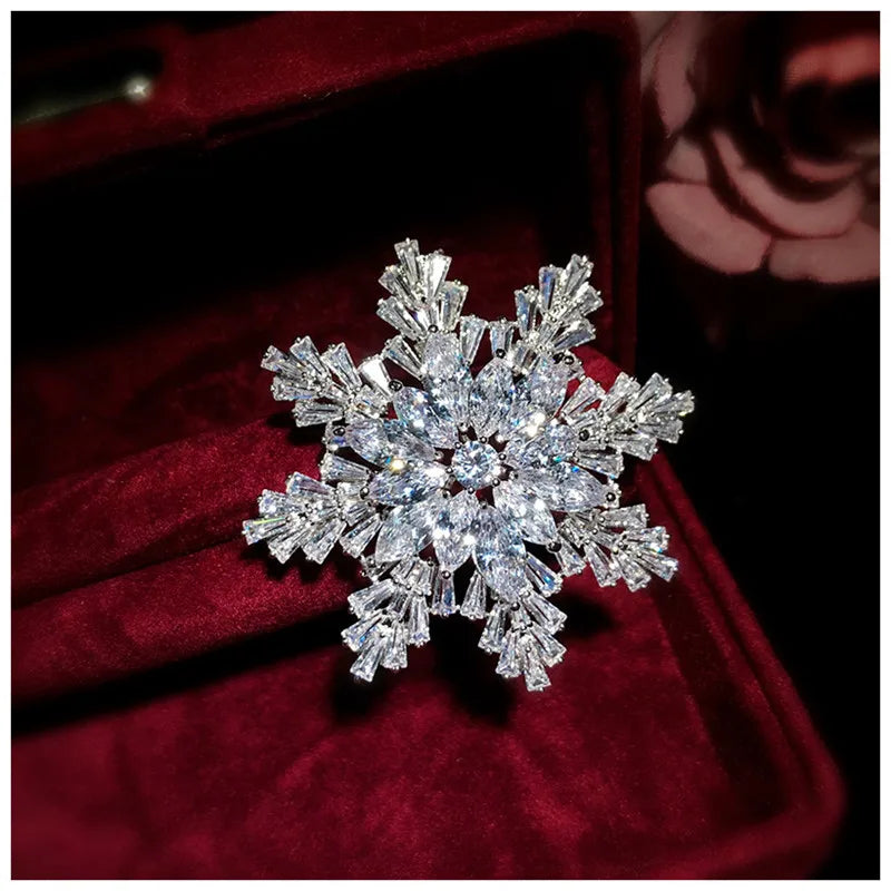 Women's Snowflake CZ Brooch Suit Coat Pin Skirt Accessory