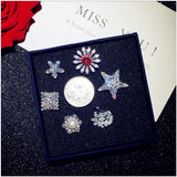 Snowflake CZ Flower Brooch High Collar Scarf Pin