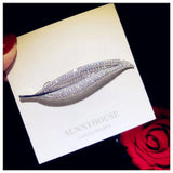 Feather Pin CZ Brooch Corsage Fine Jewelry