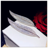 Feather Pin CZ Brooch Corsage Fine Jewelry