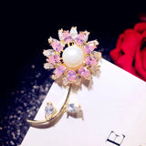 Vintage Sunflower CZ Brooch Pin Women's Fine Jewelry