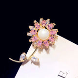 Vintage Sunflower CZ Brooch Pin Women's Fine Jewelry