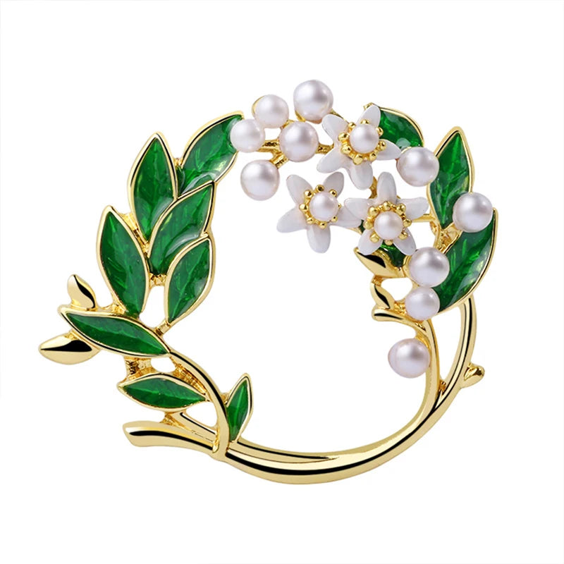 Shell Pearl Brooch 24k Flower Bouquet Bridal Wedding Jewelry Gift