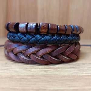 Brown Charm Wrap Leather Bracelets Set Men Women Jewelry