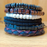 Brown Charm Wrap Leather Bracelets Set Men Women Jewelry