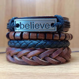Brown Charm Wrap Leather Bracelets Set Men Women Jewelry