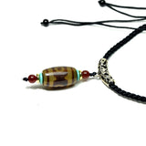 Brown 3 Eyes Dzi Beads Agate Pendant Necklace Red Braided Rope Adjustable