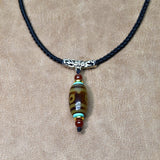 Brown 3 Eyes Dzi Beads Agate Pendant Necklace Red Braided Rope Adjustable