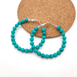 Brown Beaded Wooden Hoop Earrings with Natural Stone Beads