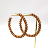 Brown Beaded Wooden Hoop Earrings with Natural Stone Beads