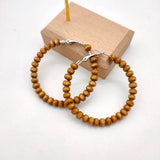 Brown Beaded Wooden Hoop Earrings with Natural Stone Beads