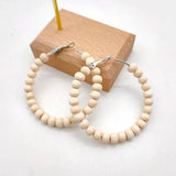 Brown Beaded Wooden Hoop Earrings with Natural Stone Beads