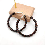 Brown Beaded Wooden Hoop Earrings with Natural Stone Beads