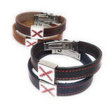 Brown Burgundy Cross Leather Bracelet