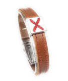 Brown Burgundy Cross Leather Bracelet