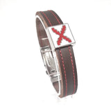 Brown Burgundy Cross Leather Bracelet