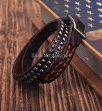 Brown Double Wrap Leather Wristbands Bracelet Cuff Punk Mens