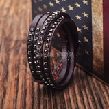 Brown Double Wrap Leather Wristbands Bracelet Cuff Punk Mens
