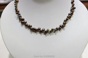 Brown Freshwater Pearl Necklace Small Rice 6X9mm 16INCH