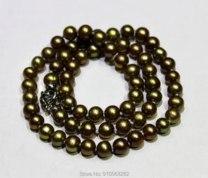 Brown-Green Freshwater Pearl Necklace 6-6.5mm 18INCH