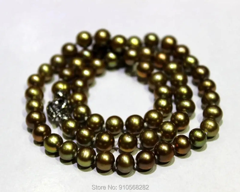 Brown-Green Freshwater Pearl Necklace 6-6.5mm 18INCH