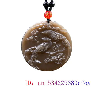 Brown Jade Bird Pendant Men Women Necklace Carved Jewelry Charm