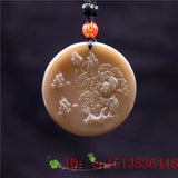 Brown Jade Butterfly Pendant Charm Flower Amulet Natural Carved Women Chinese