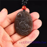 Brown Jade Butterfly Pendant Flower Chinese Women Amulet Necklace