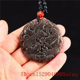 Brown Jade Dragon Phoenix Pendant Amulet Necklace Charm