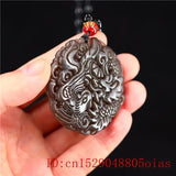 Brown Jade Dragon Phoenix Pendant Amulet Necklace Charm