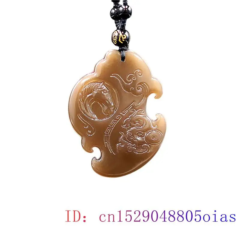 Brown Jade Horse Pendant Natural Jewelry Necklace Charm Gemstone Carved Women