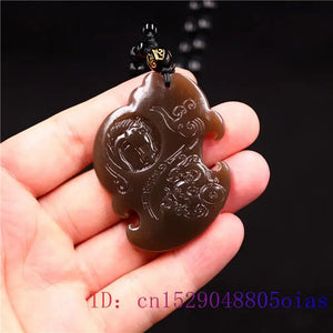 Brown Jade Horse Pendant Natural Jewelry Necklace Charm Gemstone Carved Women