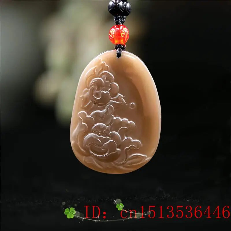 Brown Jade Rose Pendant Amulet Jadeite Chinese Charm Natural Necklace