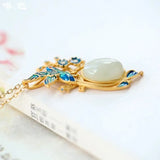 Hetian Jade Egg Surface Water Drop Wedding Brow Cloisonne Pendant