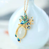 Hetian Jade Egg Surface Water Drop Wedding Brow Cloisonne Pendant