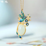 Hetian Jade Egg Surface Water Drop Wedding Brow Cloisonne Pendant