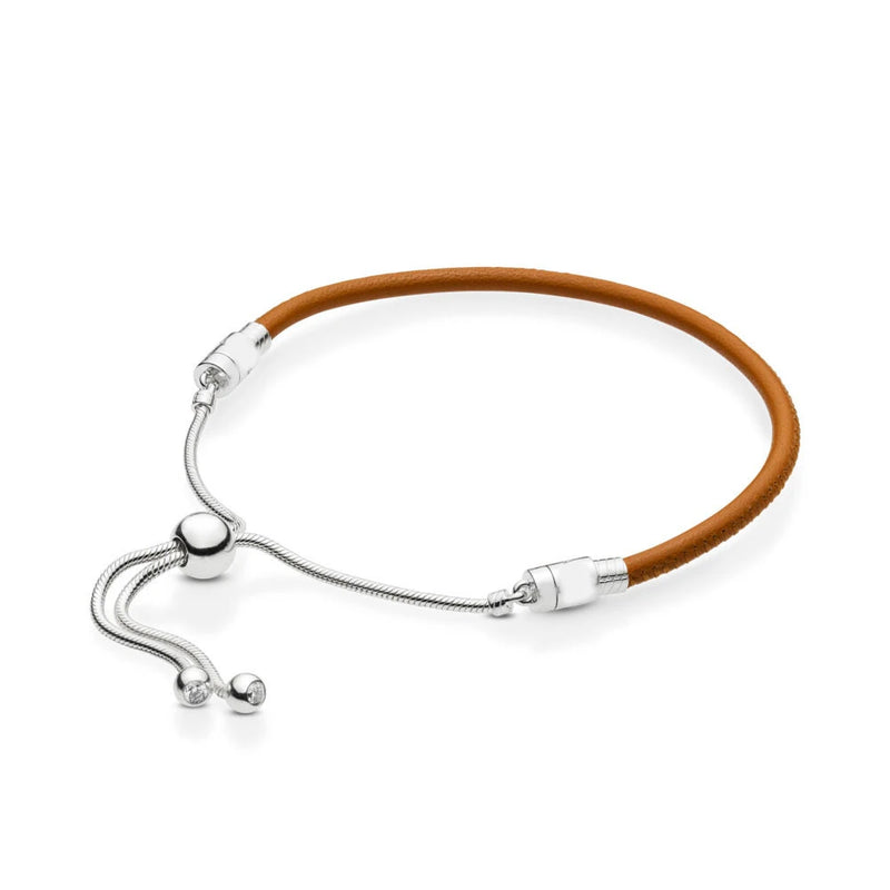 925 Sterling Silver Brown Leather Bracelet for DIY Jewelry