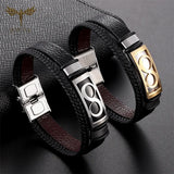 Brown Leather Bracelets Infinity Steel Cuff Accessory Weave Couple Jewelry