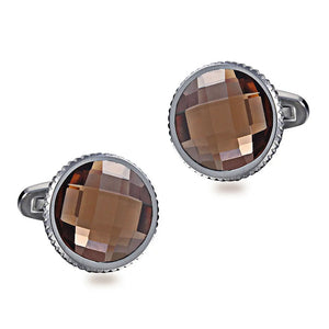 Brown Crystal Serrated Steel Cufflinks