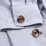 Brown Crystal Serrated Steel Cufflinks