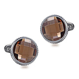 Brown Crystal Serrated Steel Cufflinks