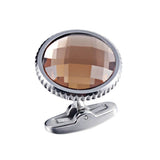Brown Crystal Serrated Steel Cufflinks