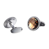 Brown Crystal Serrated Steel Cufflinks
